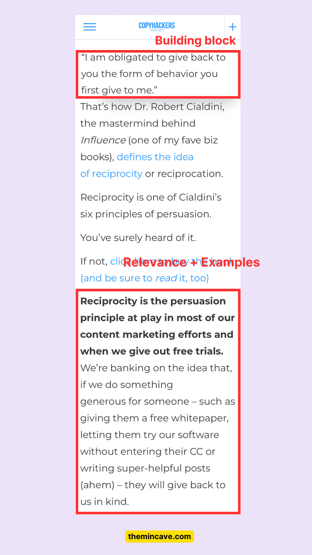 Screenshot of Joanna Wiebe’s LinkedIn example using reciprocity as a building block.