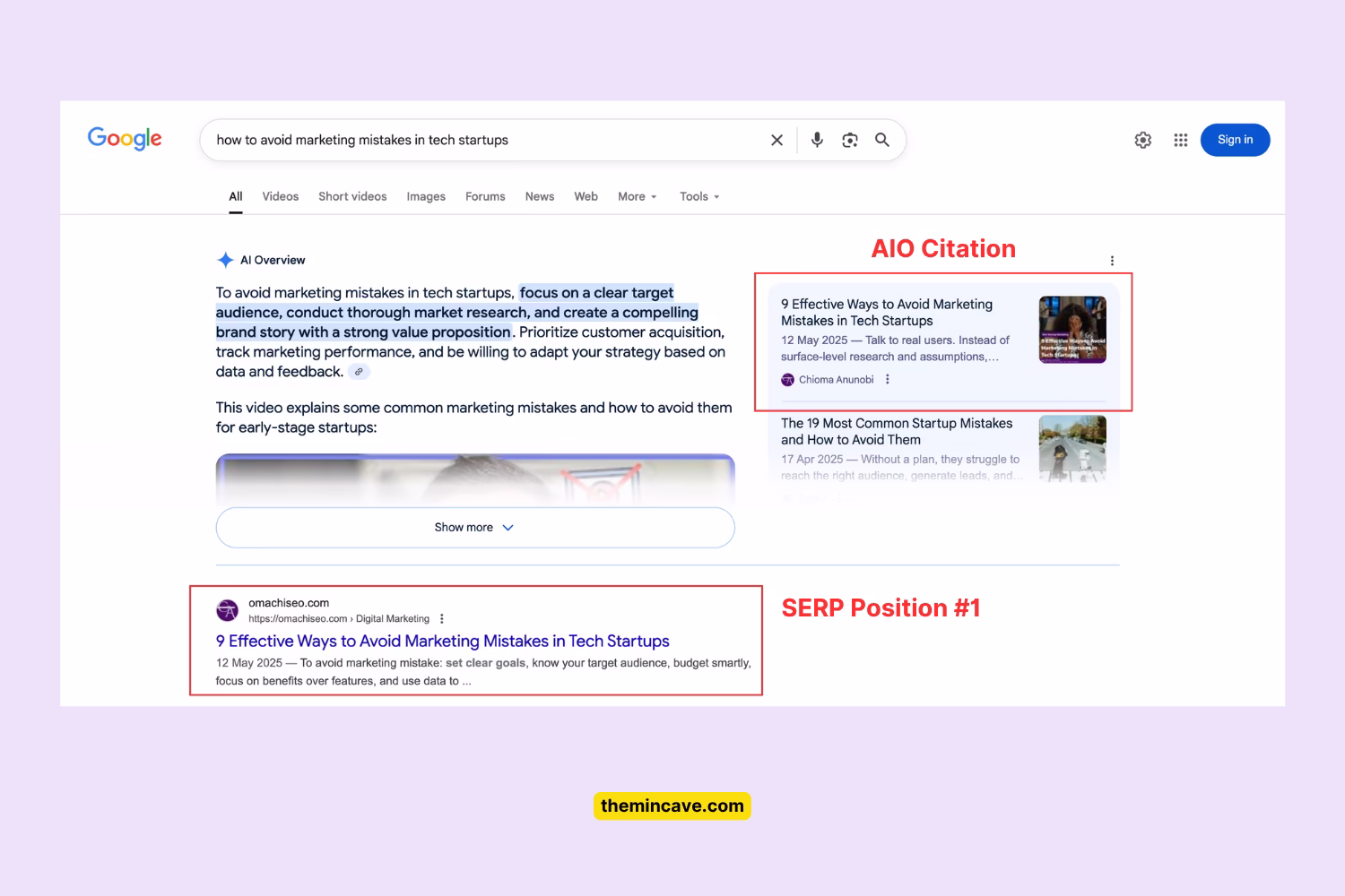 A screenshot showing Chioma Anunobi’s content cited in AI overviews